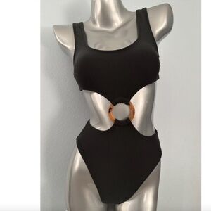 montce Nwt Charcoal w/ Ring Ky One Piece Monokini Swimsuit Swim Suit XS
